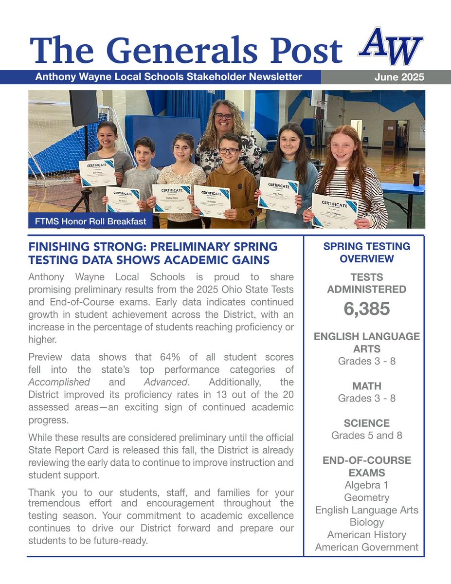 awgenerals's tweet image. The June issue of The Generals Post is here!
Celebrate the Class of 2025, preview spring test results, get summer info & a look ahead to 2025–26. Plus retiree shoutouts, building highlights & more! 📚☀️
Read now 👉 heyzine.com/flip-book/Gene…