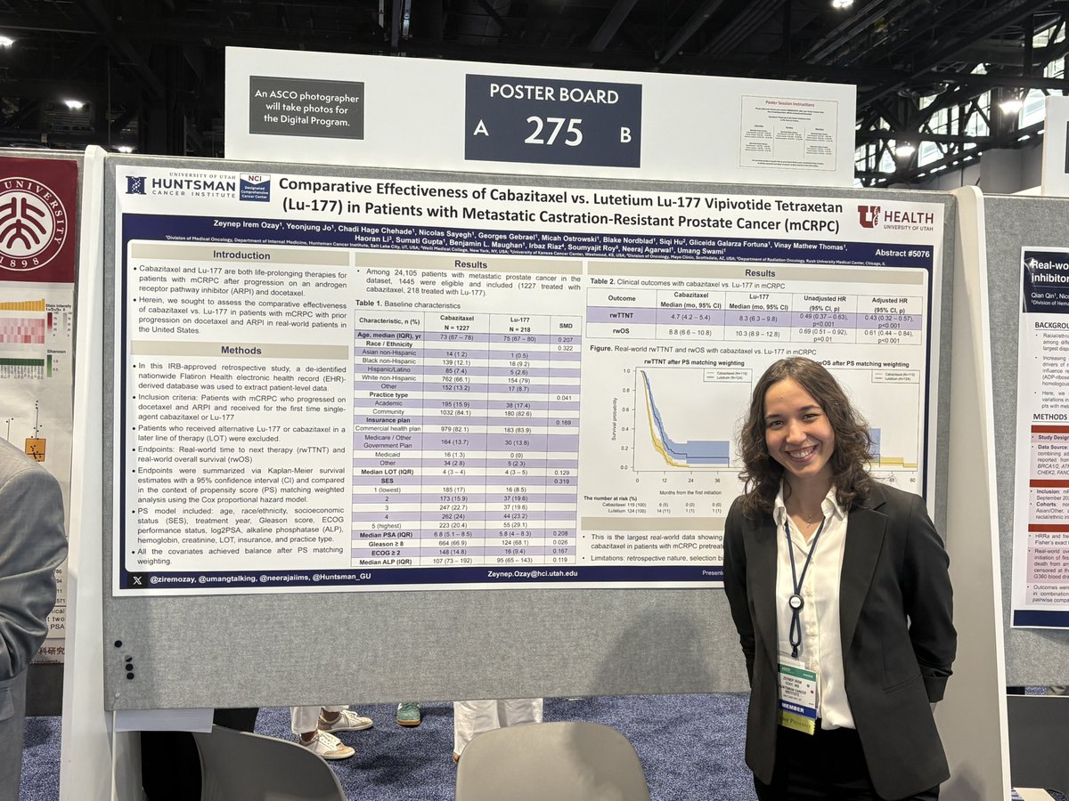 Nicolas Sayegh, MD (@nsayeghmd) on Twitter photo 👉🏻 Superstar <a href="/ziremozay/">Zeynep Irem Ozay, MD</a> presenting <a href="/ASCO/">ASCO</a> our real-world data showing lutetium has better survival outcomes than cabazitaxel in post-ARPI/docetaxel mCRPC patients. #ASCO25 <a href="/ASCO/">ASCO</a> #ProstateCancer <a href="/Huntsman_GU/">GU Cancer Research Program @HuntsmanCancer</a> <a href="/neerajaiims/">Neeraj Agarwal, MD, FASCO</a> <a href="/OncoAlert/">OncoAlert</a> <a href="/urotoday/">UroToday.com</a> 👉🏻 Superstar <a href="/ziremozay/">Zeynep Irem Ozay, MD</a> presenting <a href="/ASCO/">ASCO</a> our real-world data showing lutetium has better survival outcomes than cabazitaxel in post-ARPI/docetaxel mCRPC patients. #ASCO25 <a href="/ASCO/">ASCO</a> #ProstateCancer <a href="/Huntsman_GU/">GU Cancer Research Program @HuntsmanCancer</a> <a href="/neerajaiims/">Neeraj Agarwal, MD, FASCO</a> <a href="/OncoAlert/">OncoAlert</a> <a href="/urotoday/">UroToday.com</a>