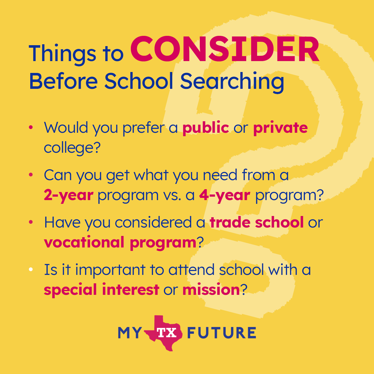 Making informed choices now can help you avoid detours later in your journey!🙌 When you take the time to match your goals, finances, and interests with the right programs, you're setting yourself up with a great foundation for success.🤝

mytexasfuture.pulse.ly/uvagddl0le