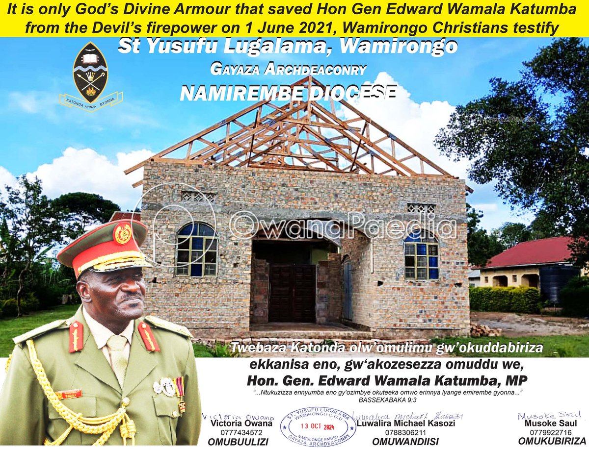 Tony Geoffrey Owana (@tonyowana) on Twitter photo GEN KATUMBA'S DIVINE ARMOUR
Minus God's armour on 1 June 2021, <a href="/GenWamala/">General Edward Katumba Wamala</a> would not have lived to do what he did for Wamirongo or anything else!
Lord rest Brenda Nantongo in your bossom as her murderers gnash in anguish. #Owanapaedia <a href="/KagutaMuseveni/">Yoweri K Museveni</a>
<a href="/BishopsVoice/">Namirembe Diocese</a> <a href="/Parliament_Ug/">Parliament of Uganda</a> GEN KATUMBA'S DIVINE ARMOUR
Minus God's armour on 1 June 2021, <a href="/GenWamala/">General Edward Katumba Wamala</a> would not have lived to do what he did for Wamirongo or anything else!
Lord rest Brenda Nantongo in your bossom as her murderers gnash in anguish. #Owanapaedia <a href="/KagutaMuseveni/">Yoweri K Museveni</a>
<a href="/BishopsVoice/">Namirembe Diocese</a> <a href="/Parliament_Ug/">Parliament of Uganda</a>
