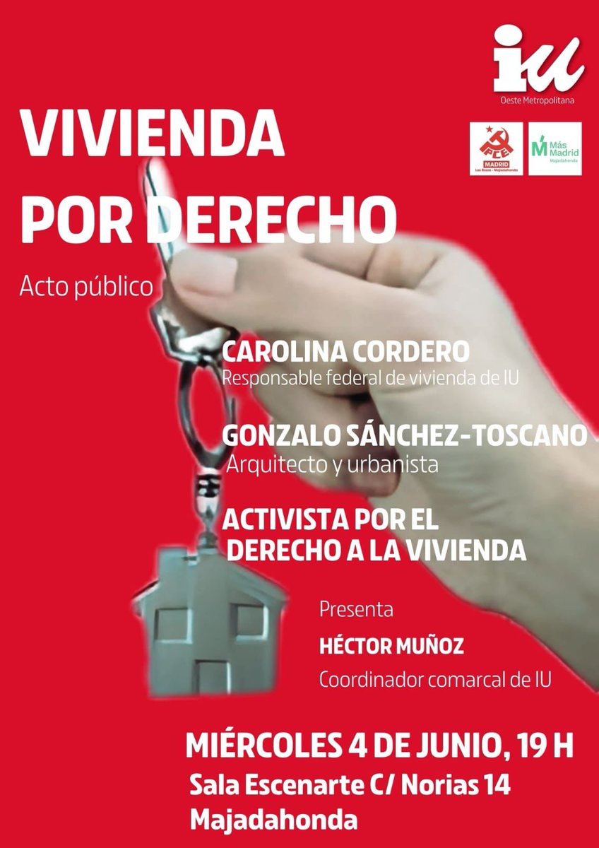 El próximo miércoles en #Majadahonda tenemos organizamos este acto sobre las propuestas para garantizar el derecho a la #Vivienda junto a las compañeras de <a href="/IU_Madrid/">IU Madrid🔻</a> y de <a href="/masmadmaja/">Más Madrid Majadahonda</a>