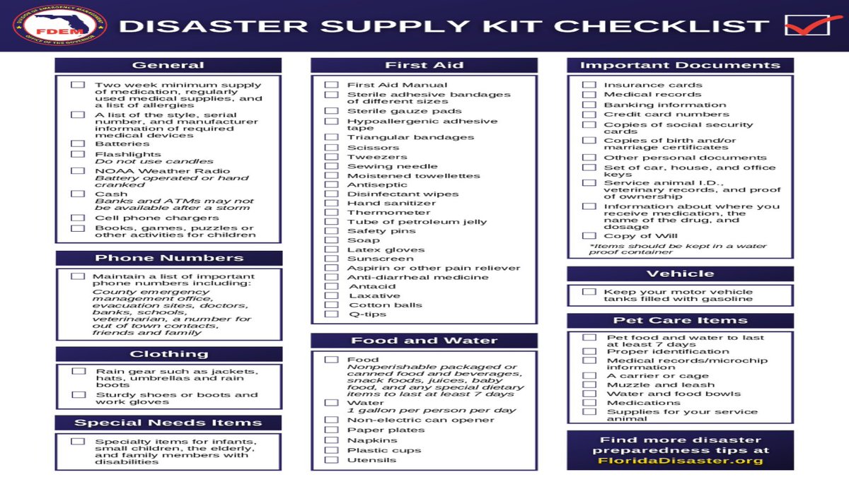 4insuranceclaim's tweet image. Emergency Kit Checklist:
-Water
-Non-perishable food
-Flashlight
-Medications
-Extra batteries
-Important documents
Build yours before a storm is on the way. #PrepSmart #DisasterKit #HurricanePrep #StormReady #HurricaneSeason2025 #SouthFlorida