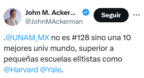 TripaTaquito's tweet photo. @JohnMAckerman ¿Por qué no le dijiste que la UNAM es mejor que  Harvard? https://t.co/xTwkUCJtmg