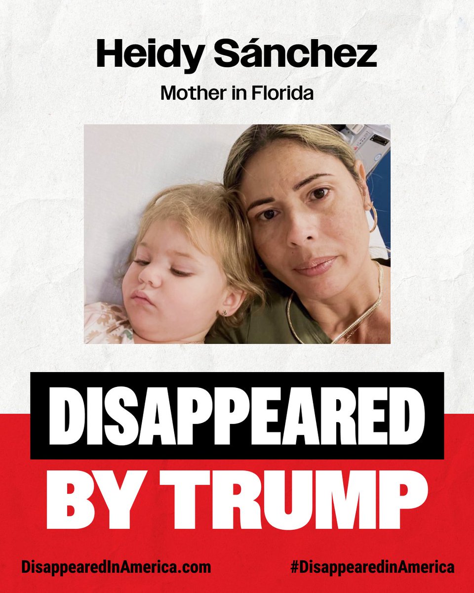 No crimes. No goodbyes to her infant daughter. Heidy was forcibly removed from the U.S. in 48 hours. We should all be furious. #DisappearedInAmerica #AbductedByTrump

Visit theimmigrationhub.shorthandstories.com/disappeared-in… for more