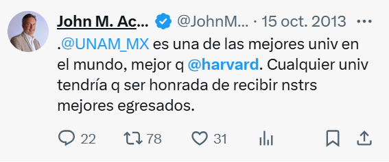 TripaTaquito's tweet photo. @JohnMAckerman ¿Por qué no le dijiste que la UNAM es mejor que  Harvard? https://t.co/xTwkUCJtmg