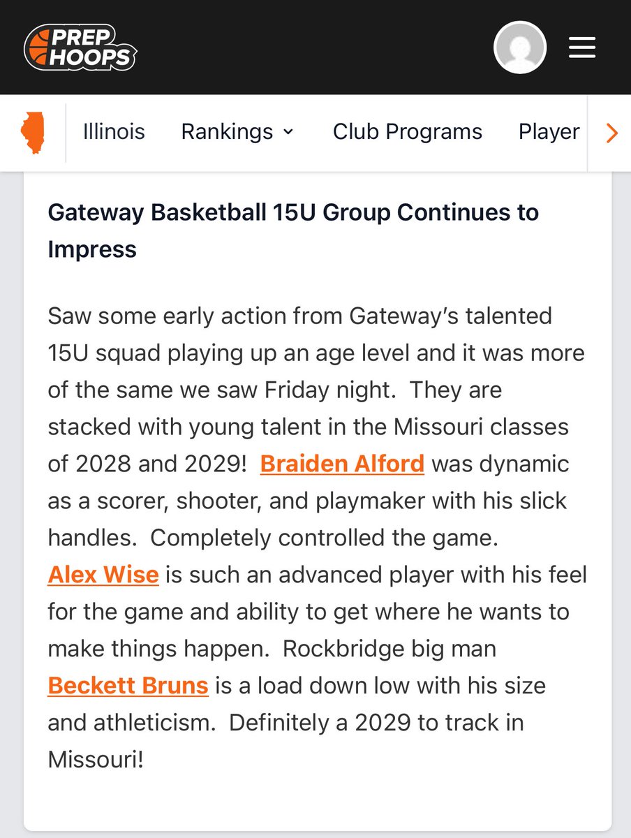 Alex Wise (@alexwise_35) on Twitter photo Thank you <a href="/scottybscout/">Scott Burgess</a> andย <a href="/PHCircuit/">Prep Hoops Circuit ๐</a> for the evaluation and kind words.ย I had a great time competing with myย <a href="/GatewayBBall/">Gateway - Knights Basketball Club</a> 15U P32 team in the Show me Showdown tournament.ย ย
<a href="/PrepHoopsMO/">Prep Hoops Missouri</a>
<a href="/p32league/">P32 League</a>
<a href="/FHHSVikingHoops/">Howell Basketball</a>ย
<a href="/RL_HoopsMO/">RecruitLook Hoops Missouri</a> Thank you <a href="/scottybscout/">Scott Burgess</a> andย <a href="/PHCircuit/">Prep Hoops Circuit ๐</a> for the evaluation and kind words.ย I had a great time competing with myย <a href="/GatewayBBall/">Gateway - Knights Basketball Club</a> 15U P32 team in the Show me Showdown tournament.ย ย
<a href="/PrepHoopsMO/">Prep Hoops Missouri</a>
<a href="/p32league/">P32 League</a>
<a href="/FHHSVikingHoops/">Howell Basketball</a>ย
<a href="/RL_HoopsMO/">RecruitLook Hoops Missouri</a>