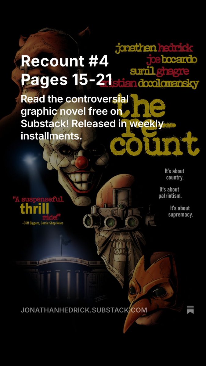 JnthnHdrck's tweet image. The latest installment of THE RECOUNT on @substack just went out to my subscribers!
It’s a free read so check it out and subscribe so you don’t miss out on the next one. 

#TheRecount #Recount #Substack #ComicBooks #FreeComicBooks #IndieComicBooks #JonathanHedrick