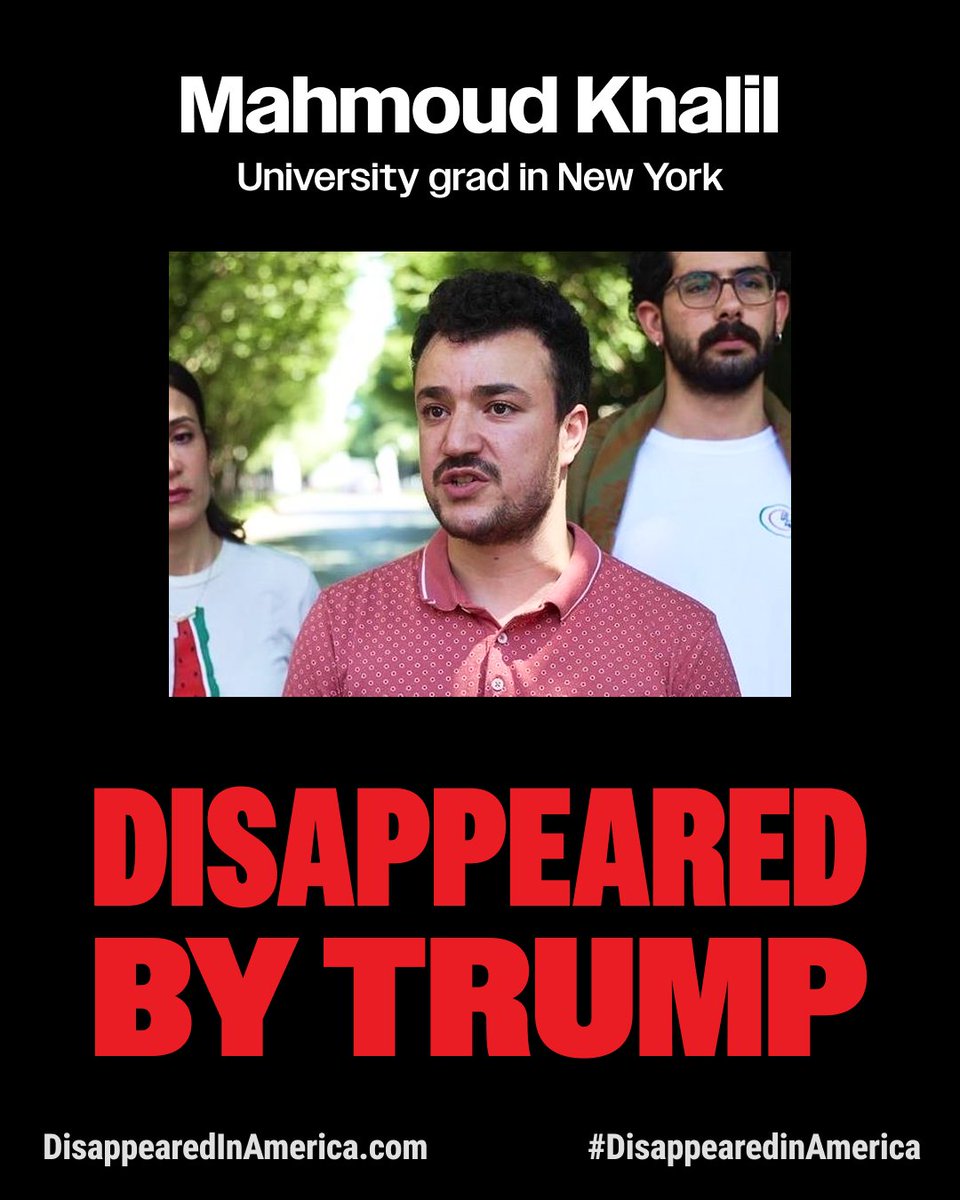 Mahmoud Khalil was never charged with a crime. But Trump’s ICE locked him up 1,000 miles from his wife and newborn son. This is not America. This is not justice. #DisappearedInAmerica #AbductedByTrump

Visit theimmigrationhub.shorthandstories.com/disappeared-in… for more
