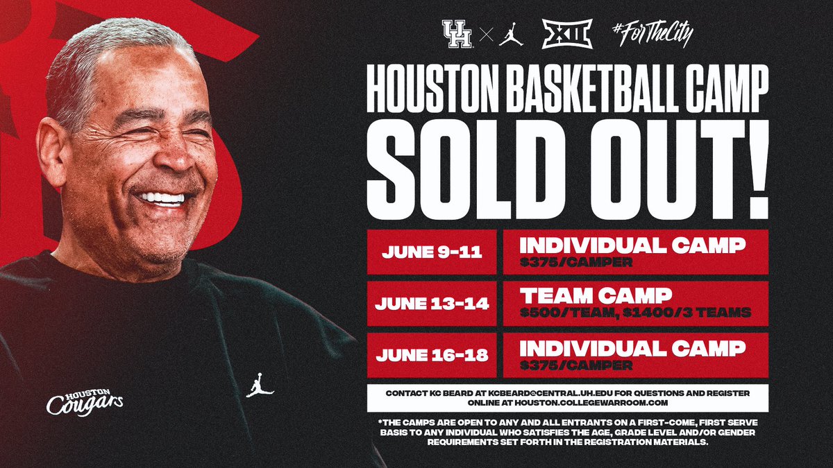 Houston Men's Hoops ๐ ๐พ (@uhcougarmbk) on Twitter photo THANK YOU to everyone who signed up
Our <a href="/CoachSampsonUH/">Coach Kelvin Sampson</a> 2025 Summer Camps have sold out
We will see all our campers soon!
#ForTheCity x #GoCoogs THANK YOU to everyone who signed up
Our <a href="/CoachSampsonUH/">Coach Kelvin Sampson</a> 2025 Summer Camps have sold out
We will see all our campers soon!
#ForTheCity x #GoCoogs
