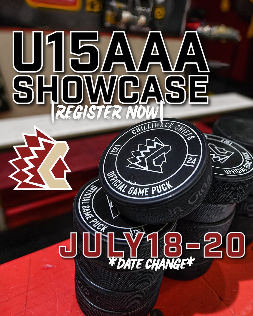 Join us July 18- 20th for our U15 AAA Showcase Camp at the Coliseum 🌟

For AAA+ players born in 2010 &amp; 2011 ONLY
(A1/Zone/Academy)

REGISTRATION AND MORE INFO LINKED BELOW:
*Please note the change of date from May 16-18 to July 18-20*
chilliwackhockeyacademy.com/service-page/c…