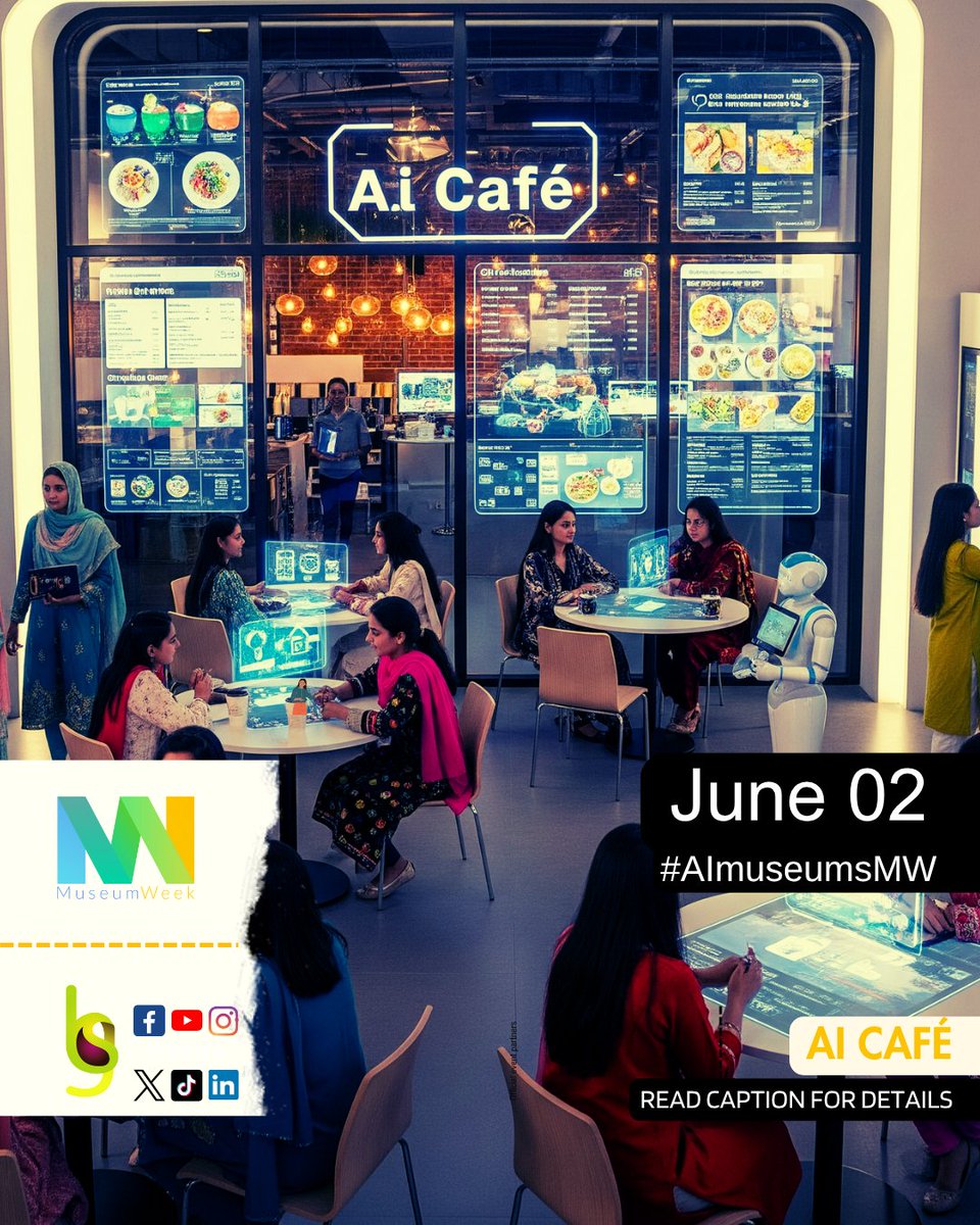 schgpk's tweet image. The first day’s topic of #MuseumWeek is #AImuseumsMW.

Plus, don't forget to register for our online Ai Café on Thursday, June 5th, where we'll discuss the latest trends in AI, museums, and cultural institutions.

Inset: Ai Café (2024) ©SCHGPK via AI