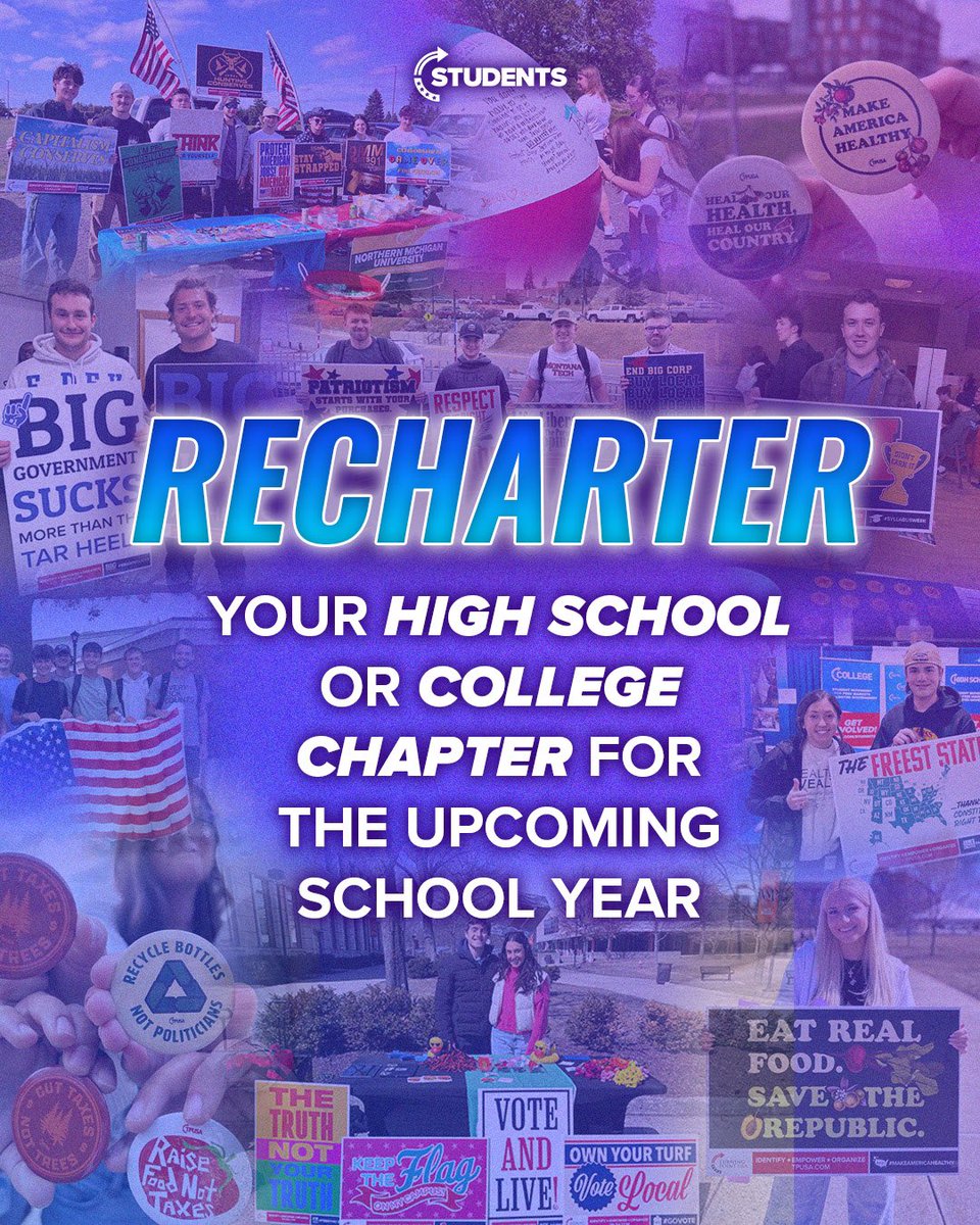 MarissaMahacek's tweet image. Hey @tpusastudents! It’s time to recharter your chapter for the 25-26 school year!🥳
Don’t wait! Make sure your @TPUSA chapter or activism hub is locked in for the year ahead!🇺🇸
tpusa.com/chaptercharter…