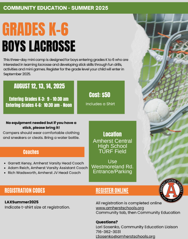 Mr. Kensy (@mrgkensyachs) on Twitter photo Amherst Youth Lacrosse Camp! Entering grades K-6 in the Fall. See below if you are interested! <a href="/SmallwoodDrive/">Smallwood Drive Elementary School</a> <a href="/WindermereBlvd/">Windermere Boulevard Elementary School</a> <a href="/AmherstCSD/">Amherst CSD</a> <a href="/amherstmenslax/">Amherst Lacrosse</a> Amherst Youth Lacrosse Camp! Entering grades K-6 in the Fall. See below if you are interested! <a href="/SmallwoodDrive/">Smallwood Drive Elementary School</a> <a href="/WindermereBlvd/">Windermere Boulevard Elementary School</a> <a href="/AmherstCSD/">Amherst CSD</a> <a href="/amherstmenslax/">Amherst Lacrosse</a>