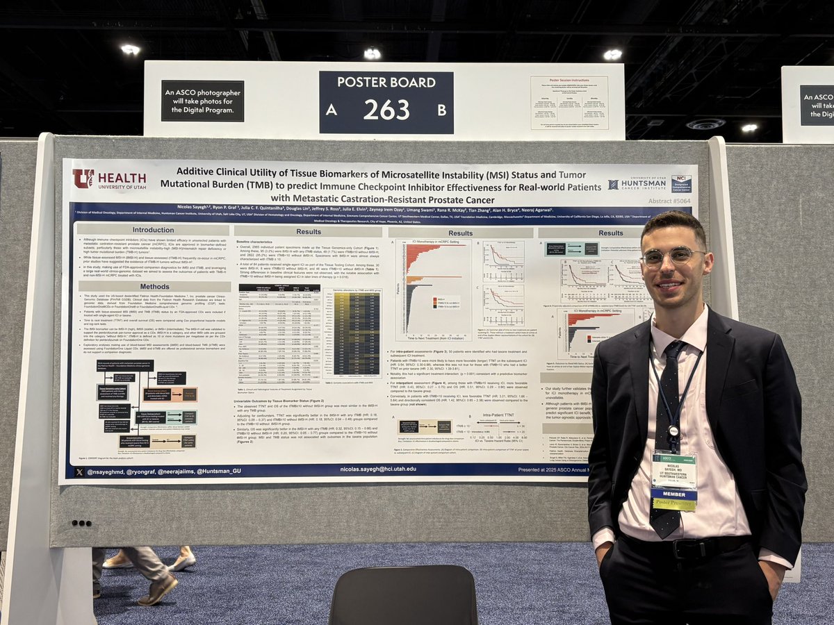 Zeynep Irem Ozay, MD (@ziremozay) on Twitter photo 🌟Great poster presentation by <a href="/nsayeghmd/">Nicolas Sayegh, MD</a> at #ASCO25!
Real-world pts with mCRPC👉TMB-H (without MSI-H) & MSI-H have similar outcomes on ICI <a href="/flatironhealth/">Flatiron Health</a>
MSI-H detected by ctDNA is a predictive biomarker
<a href="/neerajaiims/">Neeraj Agarwal, MD, FASCO</a> <a href="/RyonGraf/">Ryon Graf, PhD</a> <a href="/umangtalking/">Umang Swami</a>
<a href="/utswcancer/">UTSW Simmons Cancer Center</a> <a href="/OncoAlert/">OncoAlert</a> <a href="/urotoday/">UroToday.com</a> 🌟Great poster presentation by <a href="/nsayeghmd/">Nicolas Sayegh, MD</a> at #ASCO25!
Real-world pts with mCRPC👉TMB-H (without MSI-H) & MSI-H have similar outcomes on ICI <a href="/flatironhealth/">Flatiron Health</a>
MSI-H detected by ctDNA is a predictive biomarker
<a href="/neerajaiims/">Neeraj Agarwal, MD, FASCO</a> <a href="/RyonGraf/">Ryon Graf, PhD</a> <a href="/umangtalking/">Umang Swami</a>
<a href="/utswcancer/">UTSW Simmons Cancer Center</a> <a href="/OncoAlert/">OncoAlert</a> <a href="/urotoday/">UroToday.com</a>