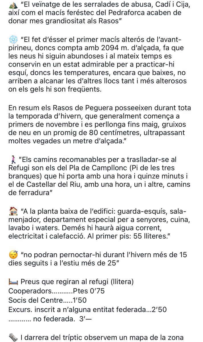 📜 Tres tríptics de la mateixa època, just després de la inauguració del Xalet-Refugi l’any 1933, amb explicacions de la zona, normativa i preus del refugi.

Algunes curiositats que podem llegir-hi: