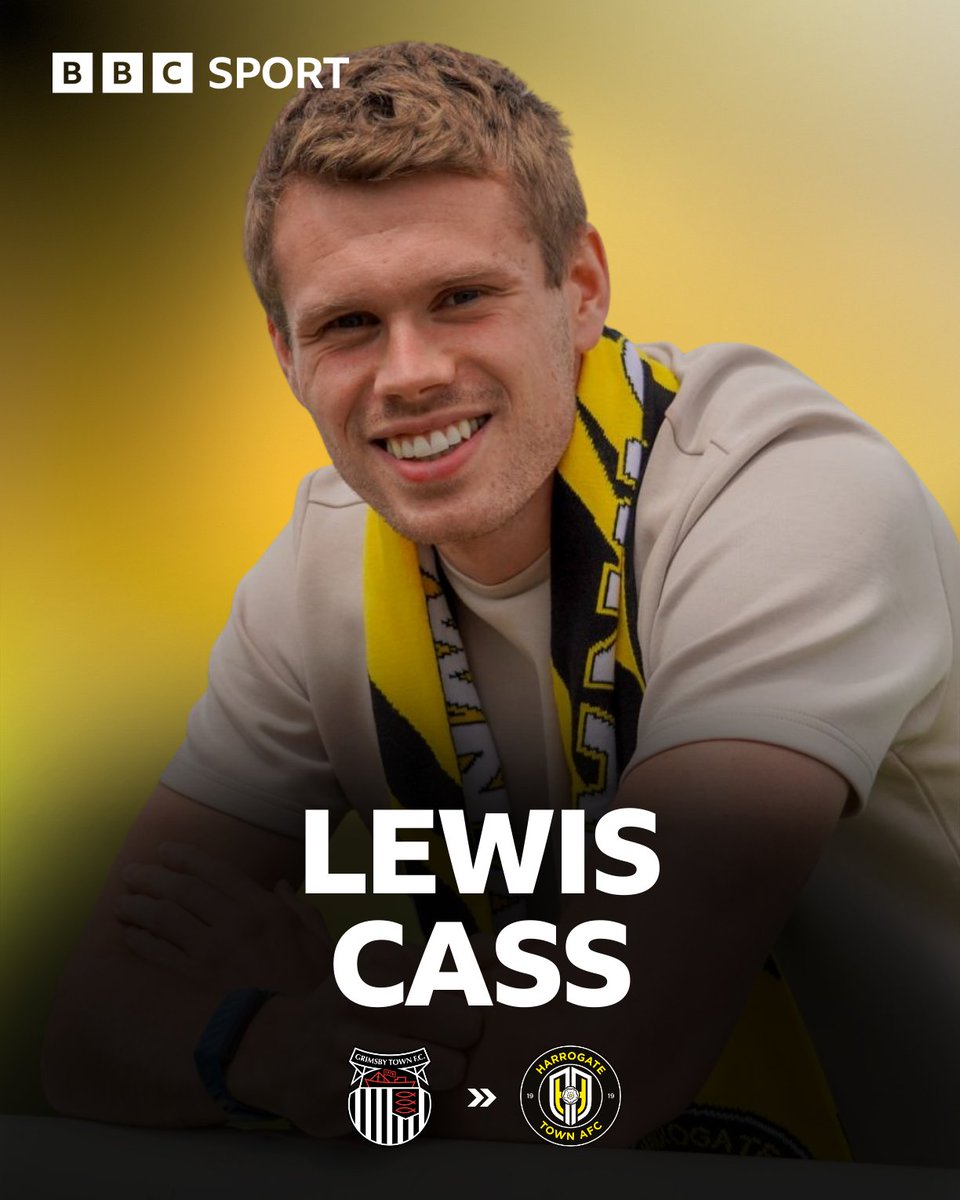 BBC Sport North Yorkshire (@bbcyorksport) on Twitter photo ✍️ Signing number two of the summer for <a href="/HarrogateTown/">Harrogate Town AFC</a>.
⚽️ Right back Lewis Cass joins Town on a two-year deal from Grimsby Town.
The 25-year-old leaves Blundell Park after ending his contract by mutual consent.
#BBCFootball | #BBCEFL ✍️ Signing number two of the summer for <a href="/HarrogateTown/">Harrogate Town AFC</a>.
⚽️ Right back Lewis Cass joins Town on a two-year deal from Grimsby Town.
The 25-year-old leaves Blundell Park after ending his contract by mutual consent.
#BBCFootball | #BBCEFL