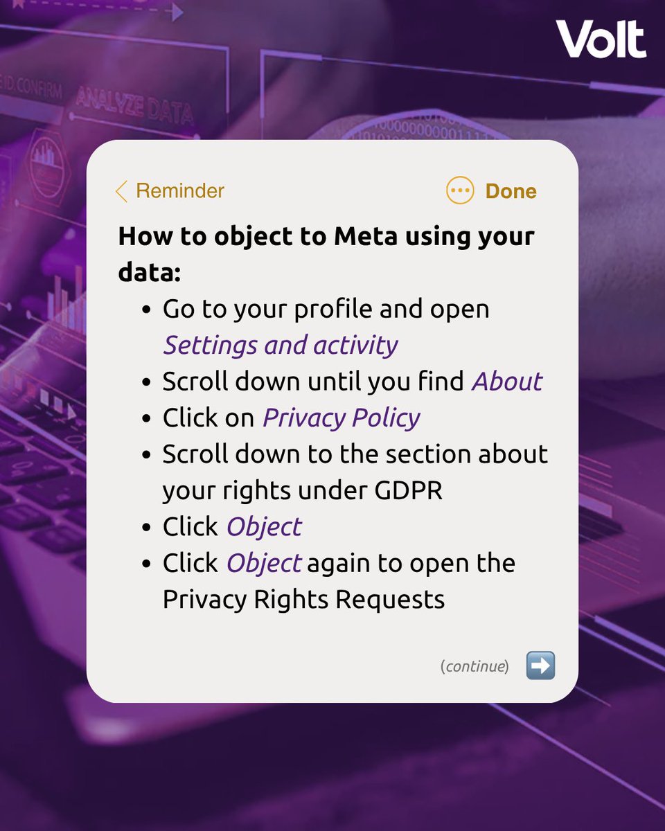 VoltEuropa's tweet photo. Meta updated its privacy policy and may now use your photos, captions and comments to train AI. But thanks to 🇪🇺, you can still say no, even if you missed the first deadline on May 27th.

Can’t find the form? Take a look here https://t.co/vxzqZqAczP https://t.co/PXmy5mtJXo