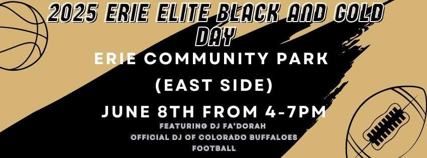Erie Elite Sports (@erieelitesports) on Twitter photo Come Join us for the 2025 Erie Elite Black and Gold Day!
📅 Sunday, June 8th | ⏰ 4-7 PM | 📍 Erie Community Park
With @DJFadorah bringing energy, <a href="/CUBuffs/">Colorado Buffaloes</a> football and basketball players running drills, Buff Ball, food trucks, and more. Open to all! <a href="/Esquire_NIL/">Esquire Sports</a> Come Join us for the 2025 Erie Elite Black and Gold Day!
📅 Sunday, June 8th | ⏰ 4-7 PM | 📍 Erie Community Park
With @DJFadorah bringing energy, <a href="/CUBuffs/">Colorado Buffaloes</a> football and basketball players running drills, Buff Ball, food trucks, and more. Open to all! <a href="/Esquire_NIL/">Esquire Sports</a>