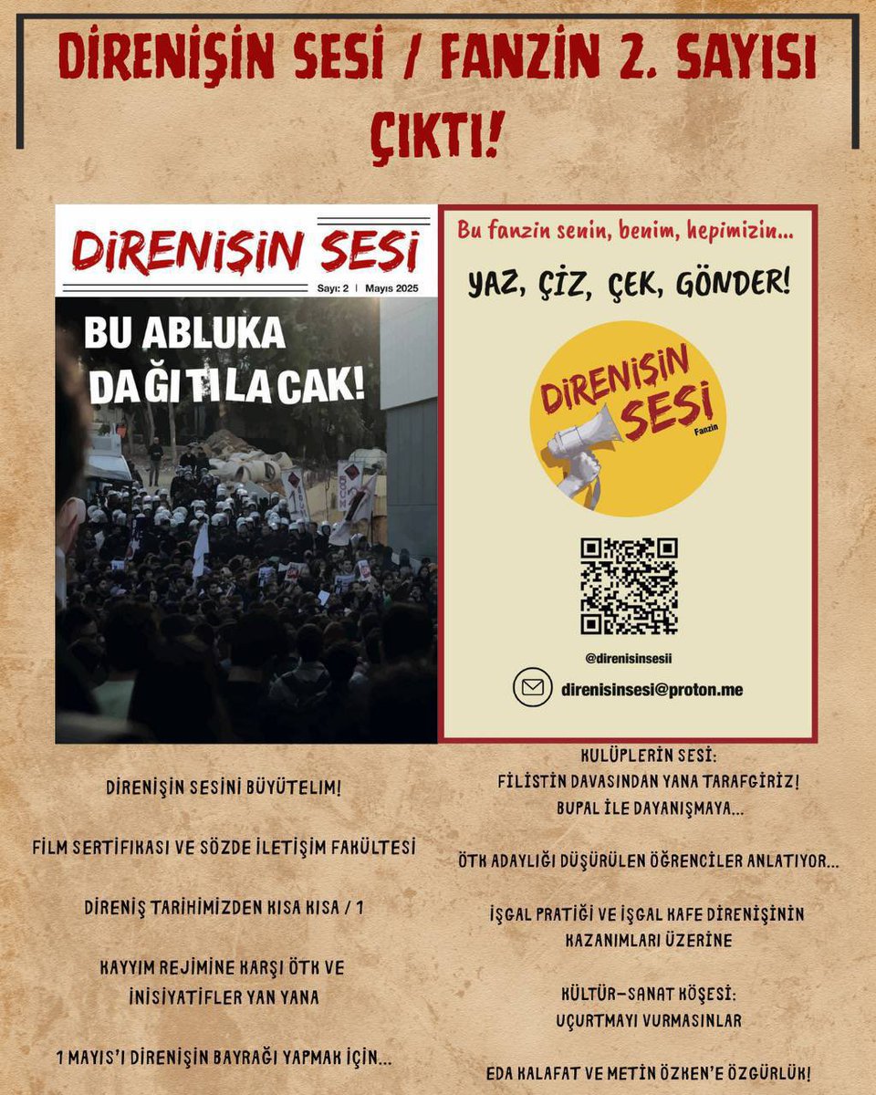 Direnişin Sesi / Fanzin’in 2. sayısı çıktı.

Fanzine erişmek için bize ulaşabilirsiniz.