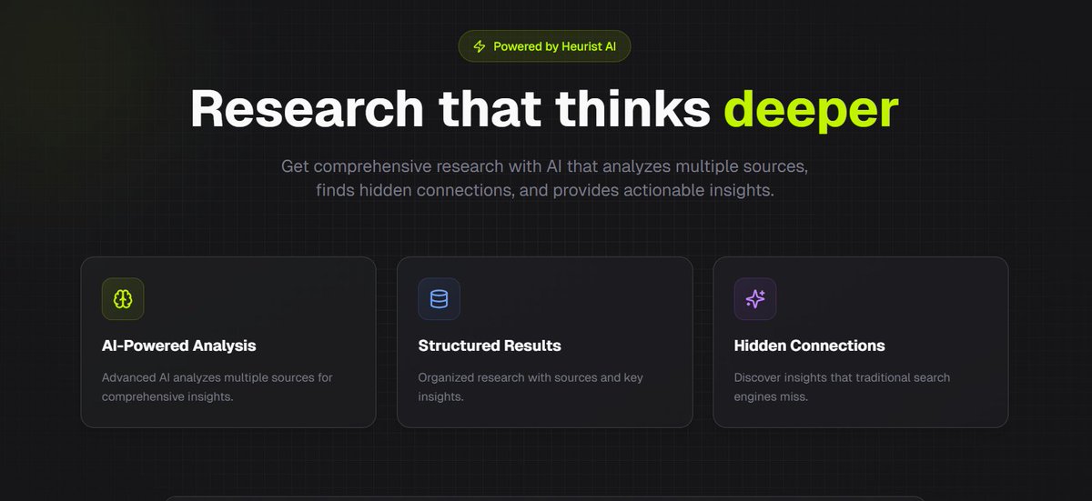 Heurist Deep Research 宣传图：AI 分析多个来源以提供全面洞察