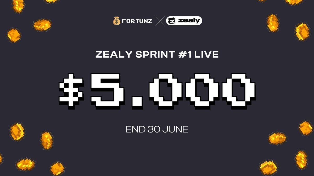 Zealy Sprint #1 is now live! 🚀

🏆 Compete for your share of $5,000 rewards awaiting the TOP 50 participants!

⌛ Duration: 4 weeks
🗓️ Ends: June 30th

👉 zealy.io/cw/fortunz/