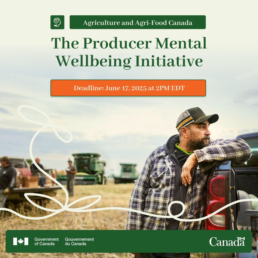Impact Canada (@impact_innoven) on Twitter photo π
Update: The deadline for the <a href="/AAFC_Canada/">AAFC Canada</a> Producer Mental Wellbeing Initiative has been extended to June 17, 2025 at 2PM EDT! Donβt miss your chance to submit an innovative solution to support mental wellbeing for Canadian producers. Apply: ow.ly/v5v450W2BSN π
Update: The deadline for the <a href="/AAFC_Canada/">AAFC Canada</a> Producer Mental Wellbeing Initiative has been extended to June 17, 2025 at 2PM EDT! Donβt miss your chance to submit an innovative solution to support mental wellbeing for Canadian producers. Apply: ow.ly/v5v450W2BSN
