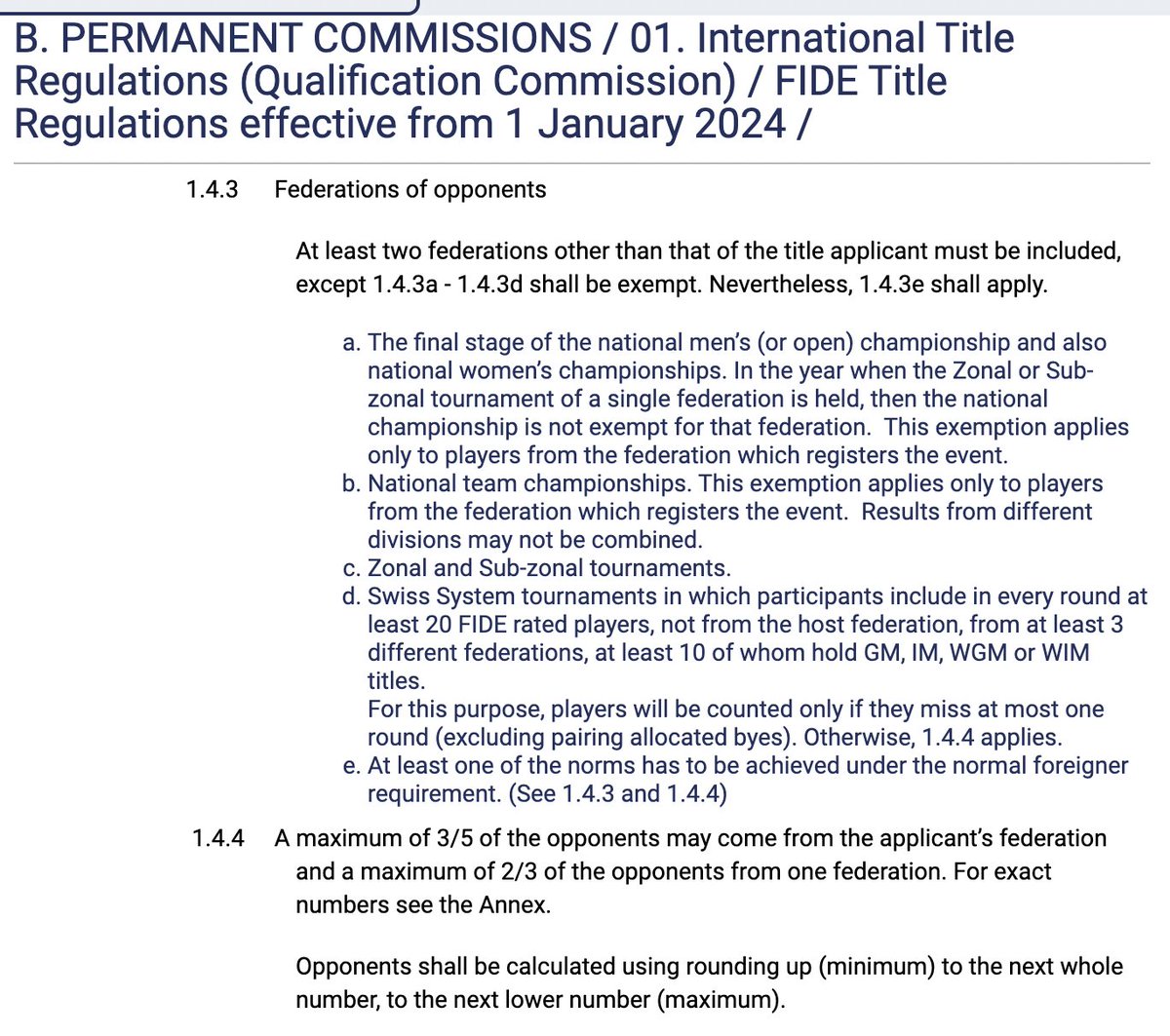 OnTheQueenside's tweet photo. @GMSokolovIvan @FIDE_chess I don't think it's an issue. I believe there's an exception for the federation requirement not to apply in Swiss tournaments if there are enough foreign players --- see 1.4.3.d.

All the best to Henry for the norm! 🤞 https://t.co/oW7xvoJD8q