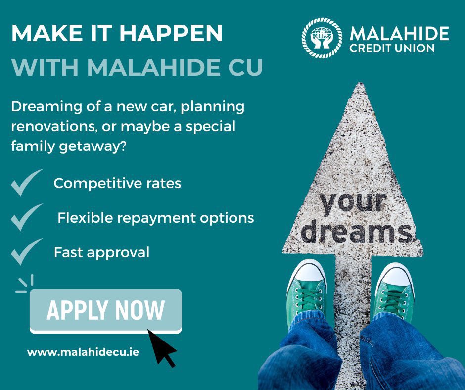 ✨ Make it Happen with Malahide Credit Union! ✨
Dreaming of a new car, planning renovations, or maybe a special family getaway? 🚗🏠✈

✔ Competitive rates
✔ Flexible repayment options
✔ Fast approval

Visit us at malahidecu.ie to apply online

#MakeItHappen