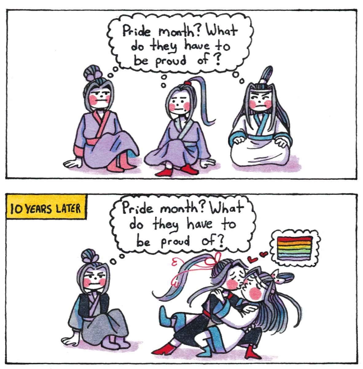 PD_MDZS's tweet image. [#MDZS] The gay agenda is coming for you.
(Happy Pride month!)