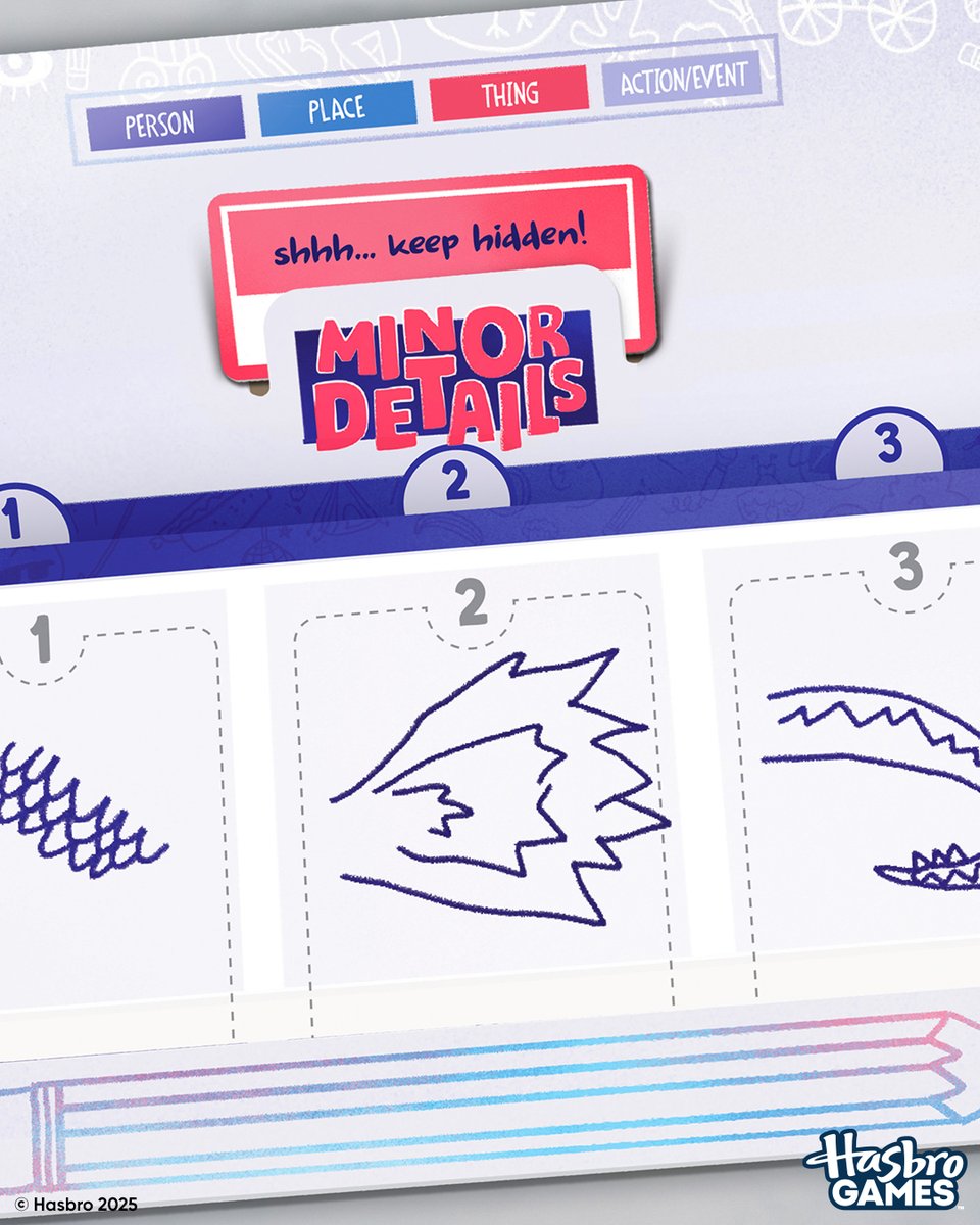 HasbroPulse's tweet photo. 🖍️ Think you can draw a squirrel using just the tail?
In Minor Details, you only sketch one part, then pass it on. Bad drawings = big laughs.
A fast, funny party game now available on #HasbroPulse! #HasbroGaming #PartyGames
👉: https://t.co/0W2VXADk1d https://t.co/veygvCzLwS