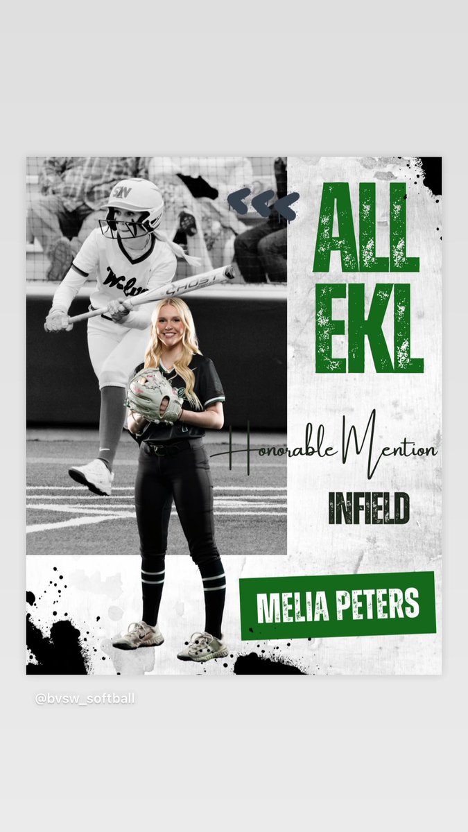 Congratulations to EKL Honorable Mention Infielder, Melia Peters! Mel took a huge leadership role📣 this year and challenged her teammates to get better each day. She is a gritty player who always finds a way on and is as tough 🤕😤as them come.