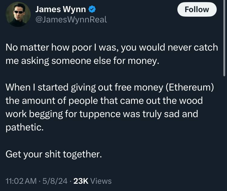r/CryptoCurrency Moderators (@ccmod_) on Twitter photo We sent you Ten Dollars in $MOON, on @Arbitrum Nova <a href="/JamesWynnReal/">James Wynn</a>. When you're at the bottom scouring obscure L2s trying to scrape together anything you can. Sell the moons and use it as a Co-Pay for Gambling Therapy.
x.com/JamesWynnReal/… We sent you Ten Dollars in $MOON, on @Arbitrum Nova <a href="/JamesWynnReal/">James Wynn</a>. When you're at the bottom scouring obscure L2s trying to scrape together anything you can. Sell the moons and use it as a Co-Pay for Gambling Therapy.
x.com/JamesWynnReal/…