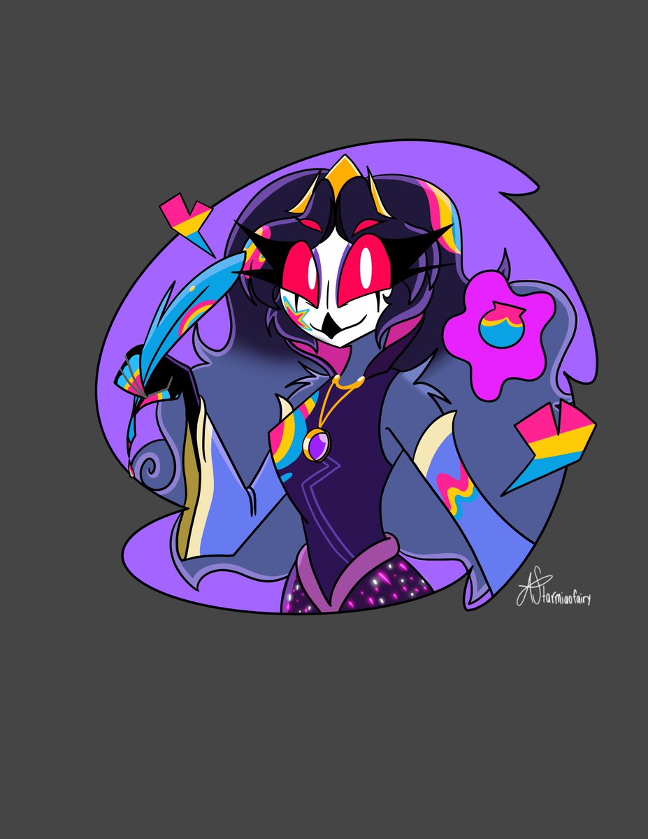 starmiaofairy's tweet photo. I drew a paint pin design with the pansexual colors of my take on Stolas’ mother, Andromeda! She very enjoys reading, researching, and writing which is why she has a quill and ink bottle @VivziePop #Pride #PrideMonth #pridemonth2025 #HellluvaBoss https://t.co/lHChBSrMSG