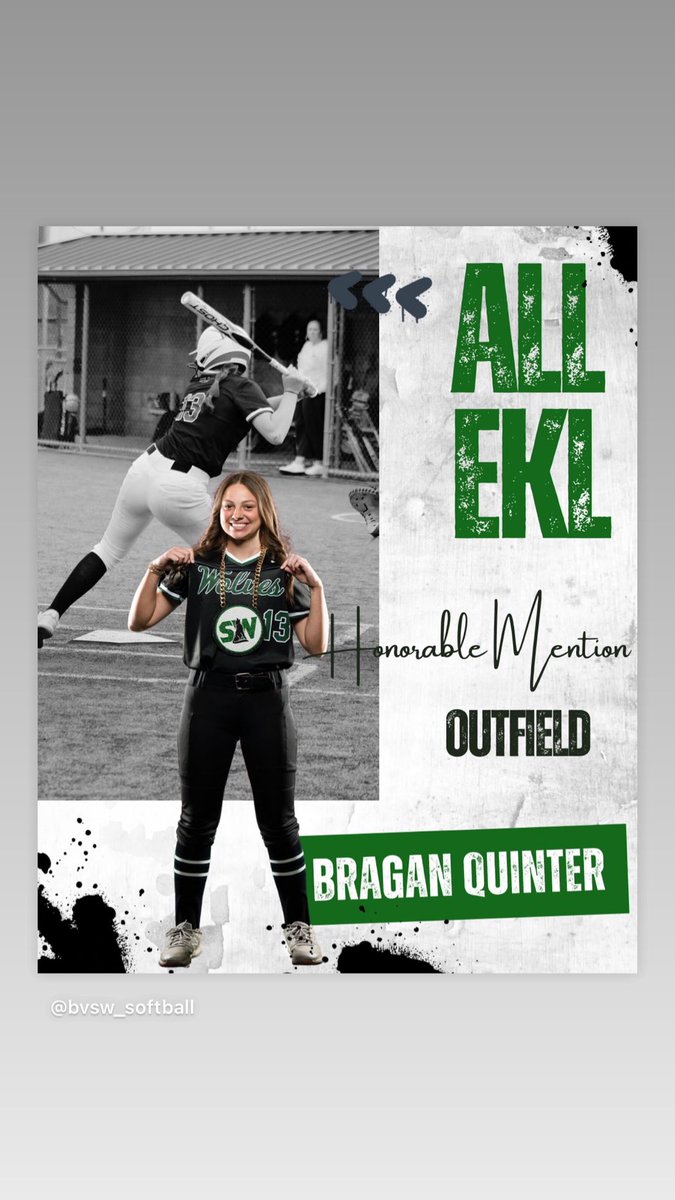 Congratulations to the one that locked down Center Field 🔒and was awarded EKL Honorable Mention Outfield. Senior, Bragan Quinter covers m ground, hoses runners and is our team’s ❤️ heart.