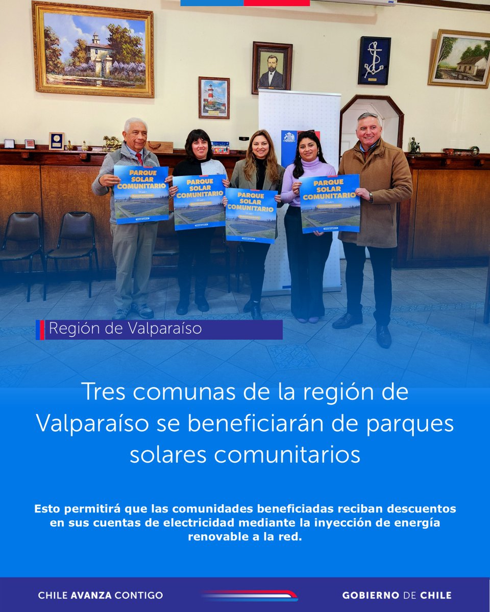 EnergiaValpo's tweet photo. 🌞 Gran noticia para, Seremi de Energía, Anastassia Ottone, anunció adjudicación del concurso #ParqueSolarComunitario. Este proyecto beneficiará hasta 300 familias con reducción en sus cuentas de electricidad. 💡💰
https://t.co/vCZyFOVYy4 https://t.co/hn9pT5zVvN