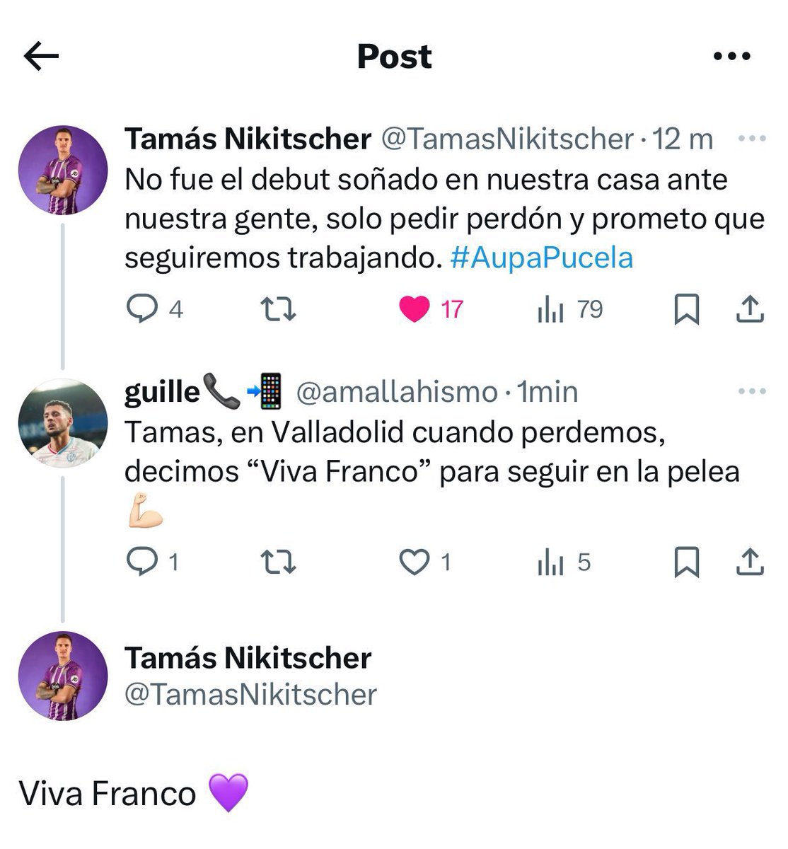 javipucela_'s tweet photo. “Pues yo creo que la plantilla del Pucela deberia interactuar más con sus aficionados tras este mal año🙏🏻❤️‍🩹”

Las interacciones de los jugadores del Pucela: https://t.co/eP5hbFAdwy