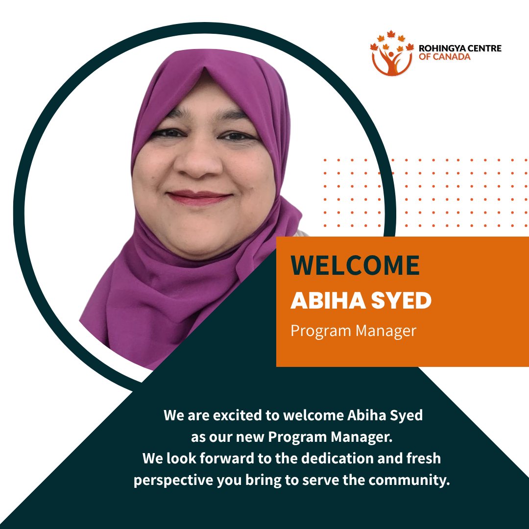 We are pleased to announce that Abiha Syed has joined our team as the Program Manager. We are eager to benefit from Abiha's vast experience and passion for empowering the Rohingya community. 
Abiha will maintain her role with the Immigration Partnership WR
