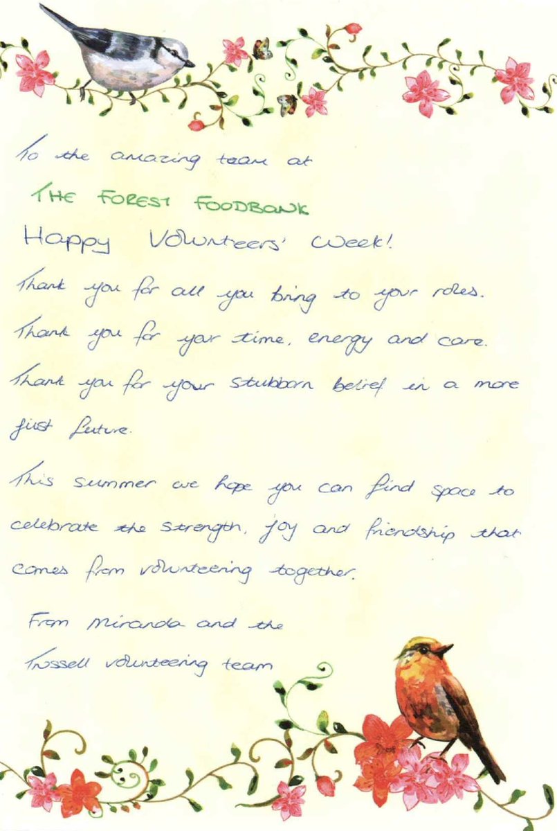 A Huge Thank You to All Our Amazing Volunteers!
Your time, care, &amp; dedication help make the Forest Foodbank a place of hope &amp; support in our community.
We simply couldn’t do it without you.

You make a difference every single day.
Thank you for all you do.

#VolunteersWeek2025