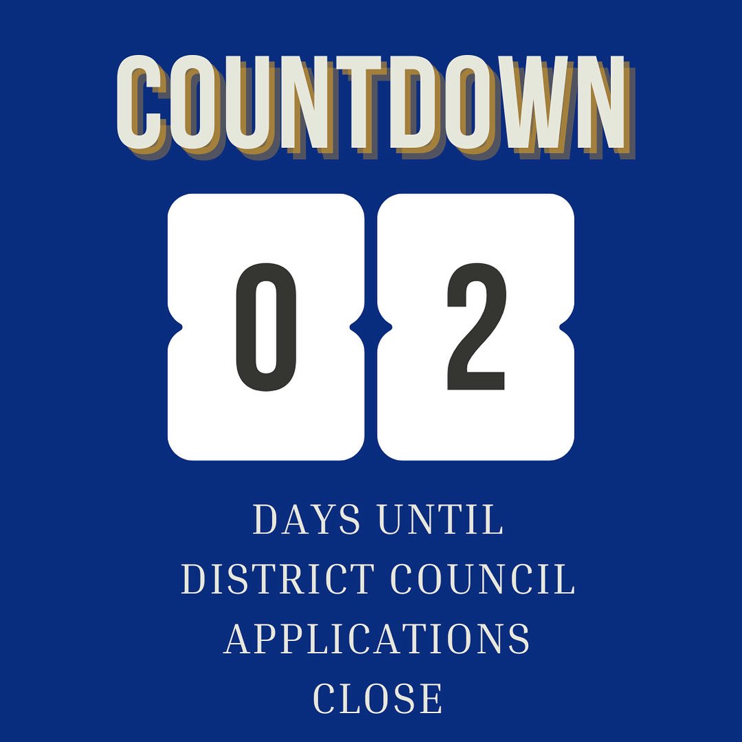 Tick-tock… 🚨 The countdown is ON! District Council apps are almost due—are YOU ready to lead? form.jotform.com/251386789481170