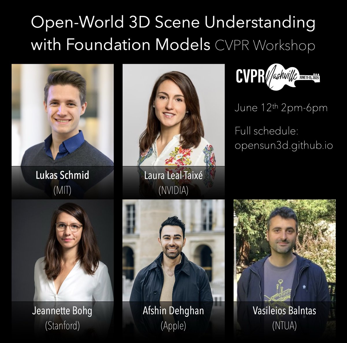 Very excited to announce our final line-up of fantastic speakers at this year's <a href="/CVPR/">#CVPR2025</a>  workshop on Open-World 3D Scene Understanding with Foundation Models ✨ #OpenSUN3D #cvpr2025

📆 June 12, 2pm-6pm
🏡 opensun3d.github.io
