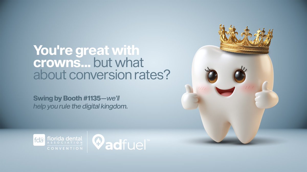 Dentists! You’re a pro with crowns, but are you winning at conversion rates? 
Visit Booth #1135 at the Florida Dental Convention (June 19–21, Orlando).
Let us help you rule the digital game.

#FloridaDentalConvention #DentalMarketing #AdFuelMedia #GrowYourPractice #RoadshowReady