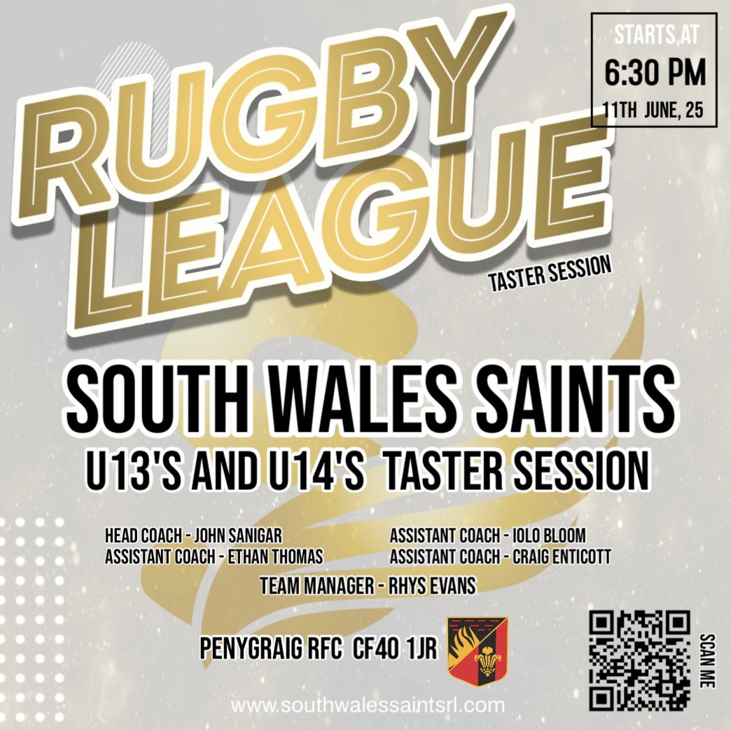 This year we are giving the youngsters more exposure to the game of rugby league.

This taster session is for all kids in the U13 and U14 age ranges.

For more info drop us a line on socials or contact the U14’s Team Manager - Rhys Evans (07794085506)

It’s a great game 💪🏻