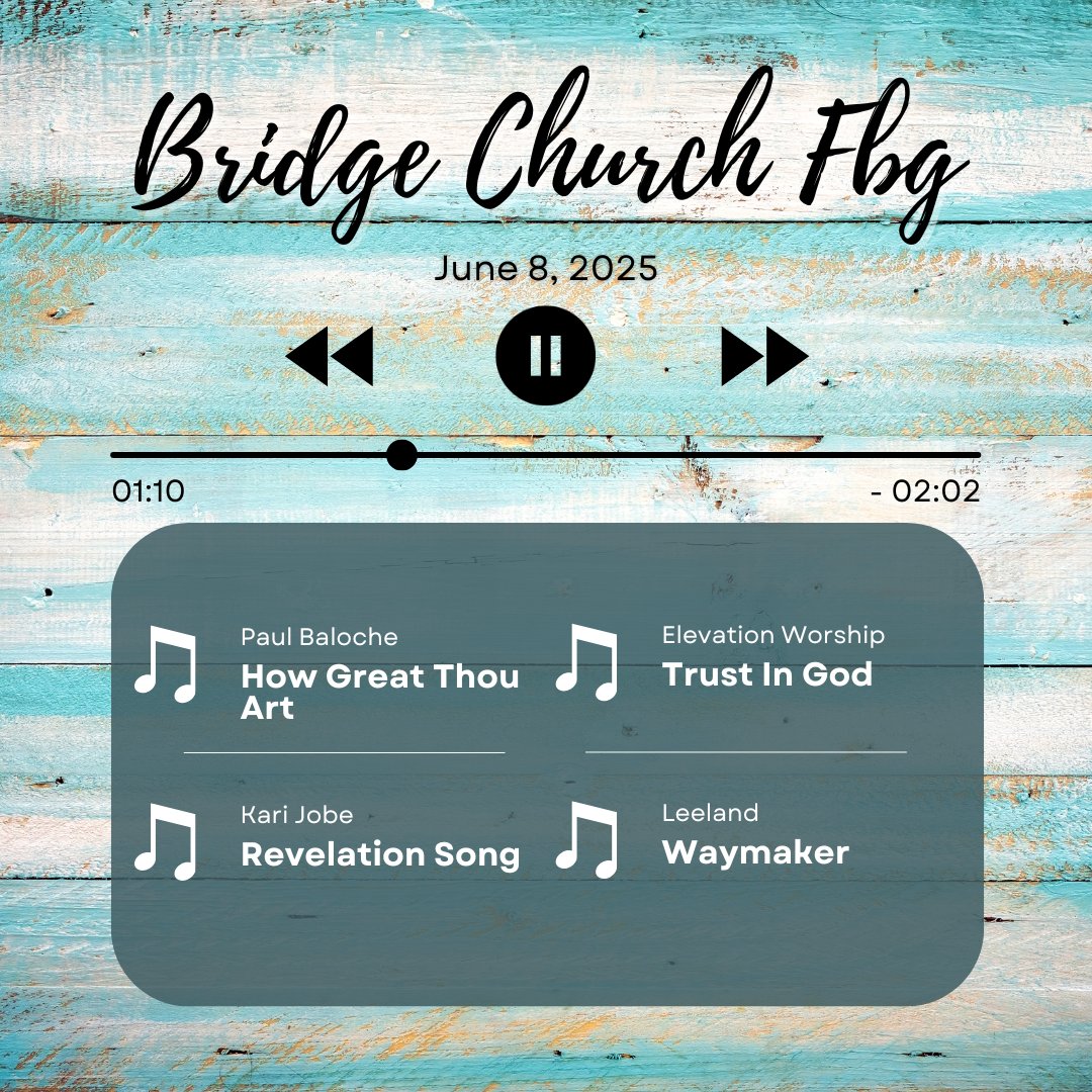 BridgeChurchFbg's tweet photo. We can’t wait to worship with you this Sunday! 🎶
The songs are set, the team is ready — now all that’s missing is you.
Check out the graphic for this week’s worship set and come expecting! 🙌
#SundaySetlist #WorshipTogether #BridgeChurchWorship https://t.co/nBLpgMfOhp