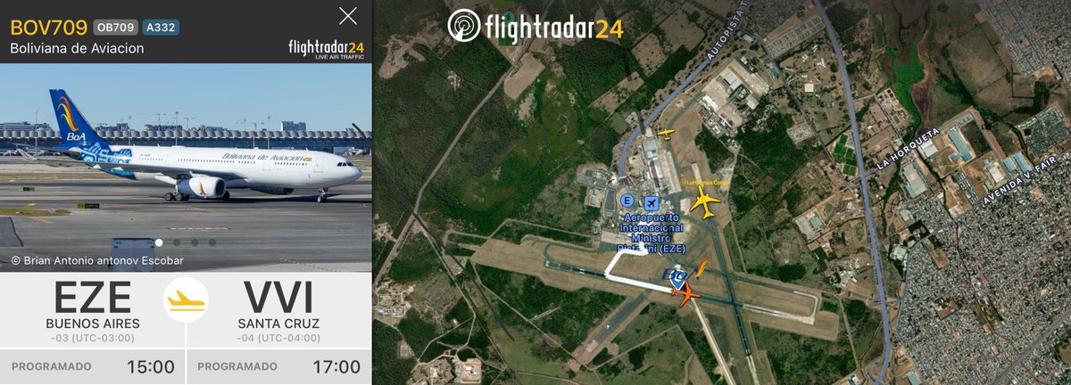 ✈️ Boliviana de Aviación operó nuevamente su ruta VVI-EZE-VVI con los Airbus A330, normalmente suelen usar este equipo para rutas a Madrid y Miami. 
<a href="/SpottersArg/">Vuelos y Spotters ✈</a>