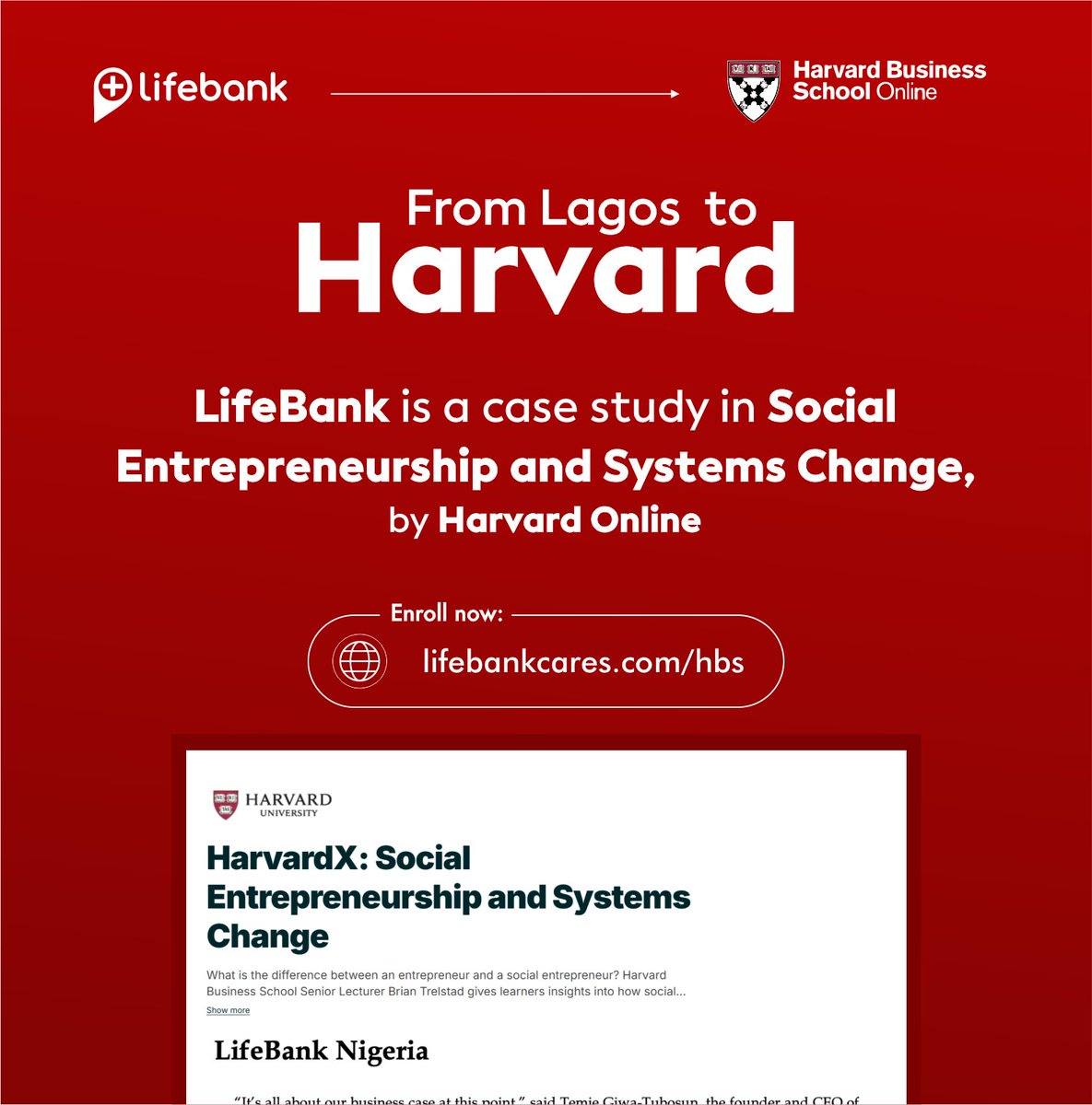 Discover how LifeBank is transforming African healthcare through digital innovation in this free-to-audit Harvard course.

👉 Click to enroll now: lifebankcares.com/hbs