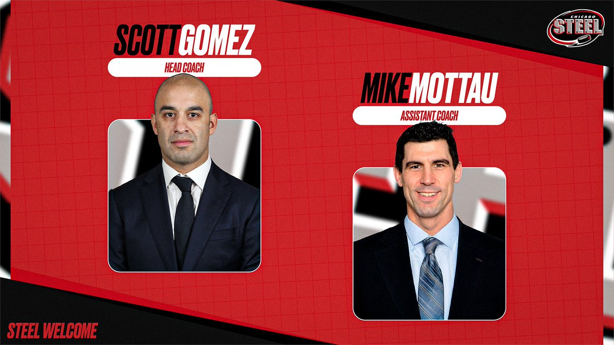 The Chicago Steel are pleased to announce the hiring of two-time Stanley Cup Champion Scott Gomez as Head Coach and Hobey Baker Award Winner Mike Mottau as Assistant Coach. 
 
📰 ➡︎ t.ly/VDpv9

#FeelSteel
