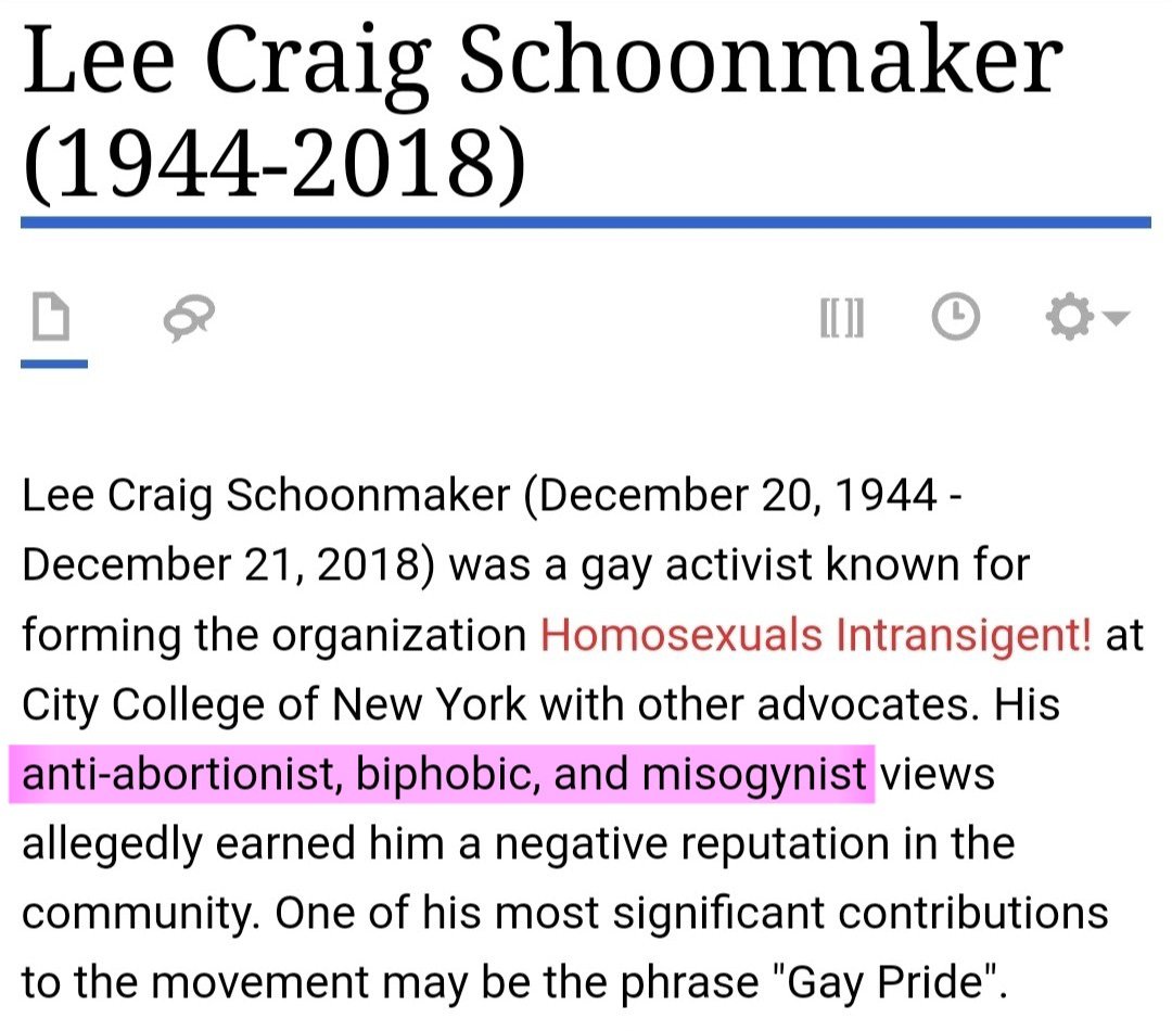 Homonotqueer's tweet photo. Lee Craig Schoonmaker was a gay activist. One of his most significant contributions to the movement may be the phrase "Gay Pride".

His correct views are why you've certainly never heard of him. #pridemonth #pridemon https://t.co/jWWtquMv8d