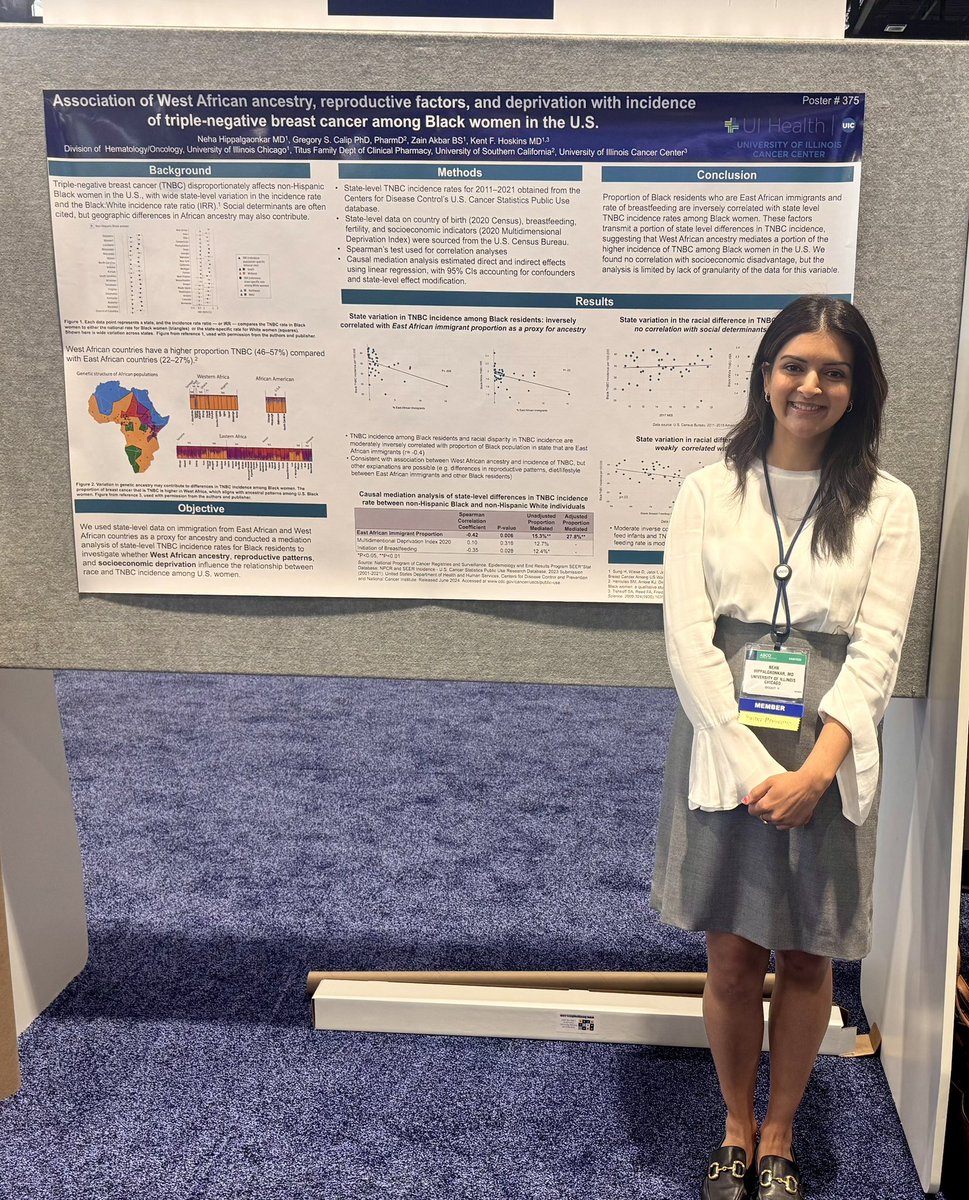 UIC Heme Onc Fellowship (@uic_ho_fellows) on Twitter photo Our wonderful chief fellow <a href="/nehahipp/">Neha Hippalgaonkar</a> presenting her data on the association of West African ancestry, reproductive factors & deprivation w/ incidence of TNBC among black women in the US under the mentorship of Dr. Hoskins
<a href="/UICancerCenter/">University of Illinois Cancer Center</a>
#ASCO25 Our wonderful chief fellow <a href="/nehahipp/">Neha Hippalgaonkar</a> presenting her data on the association of West African ancestry, reproductive factors & deprivation w/ incidence of TNBC among black women in the US under the mentorship of Dr. Hoskins
<a href="/UICancerCenter/">University of Illinois Cancer Center</a>
#ASCO25