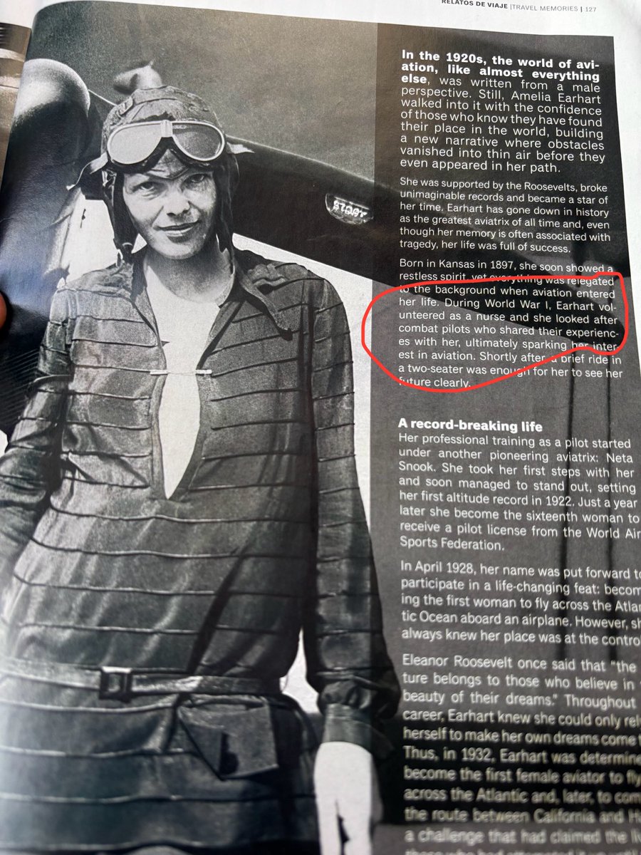 HowardCatton's tweet photo. During World War I, Amelia Earhart volunteered as a nurse and she looked after combat pilots who shared their experiences with her, ultimately sparking her interest in aviation. https://t.co/uTVxQMtyHO