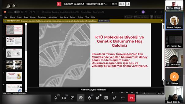 Karadeniz Teknik Üniversitesi, Fen Fakültesi, Moleküler Biyoloji ve Genetik Bölümü, uluslararası tanıtım faaliyetleri kapsamında 2 Haziran 2025 tarihinde Azerbaycan’ın Bakü şehrindeki lise öğrencileri için çevrim içi bir tanıtım etkinliği düzenledi.